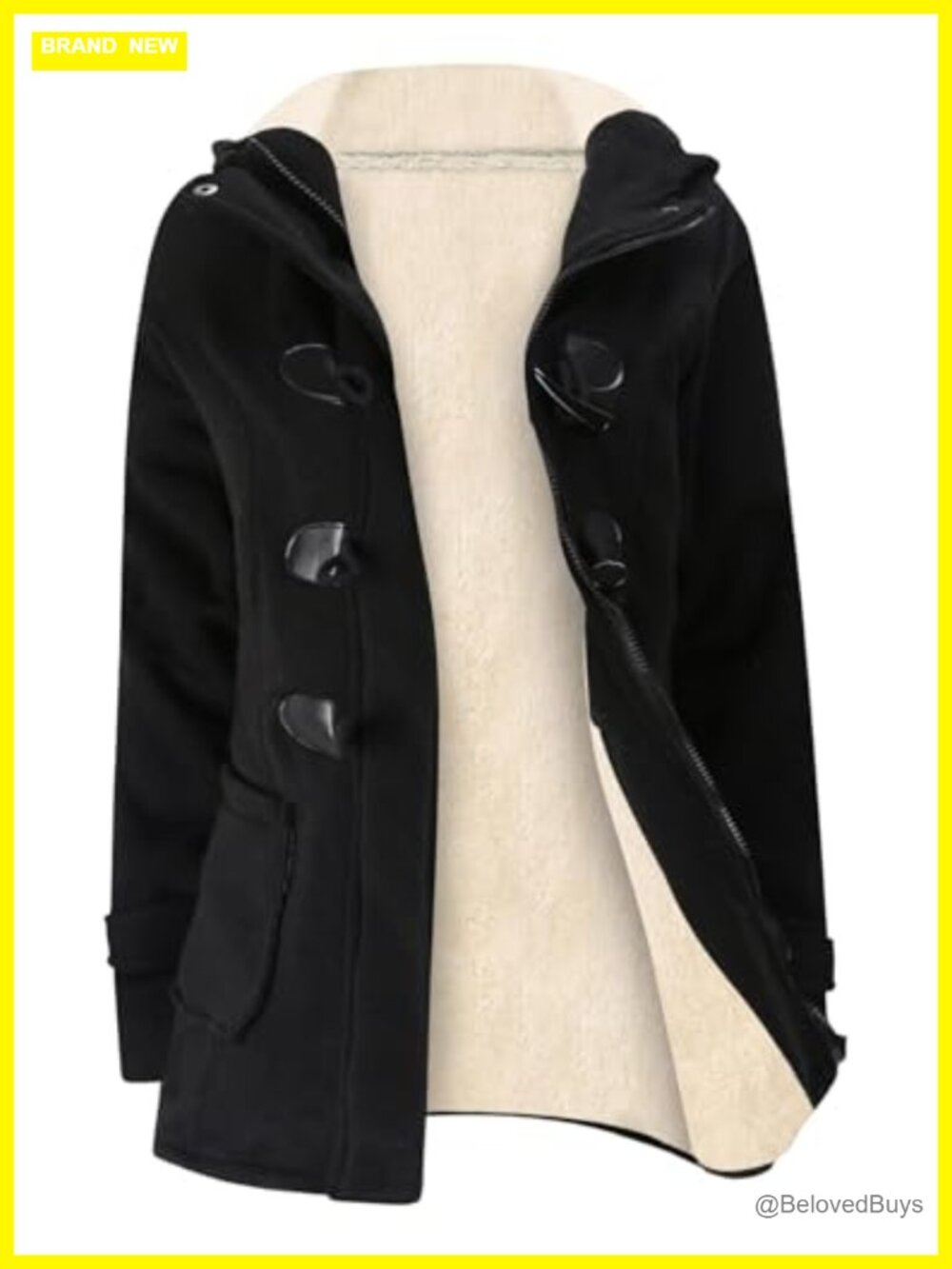 Women's Sherpa Lined Duffle Toggle Coat Hooded Fleece Jacket